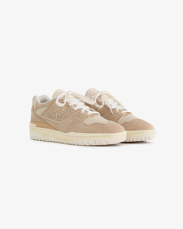 The SS23 Car Keys sneakers feature beige and off-white suede and mesh panels, white laces, and cream rubber soles, showcased on a plain white background.